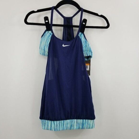 NEW Nike Layered Sport Tankini Swimsuit Set Two Piece Womens Size S Blue - Picture 1 of 6